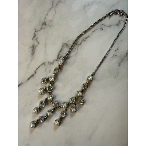 Fashion Jewelry silver pearl and rhinestone‎ beaded necklace bib style - Picture 4 of 5